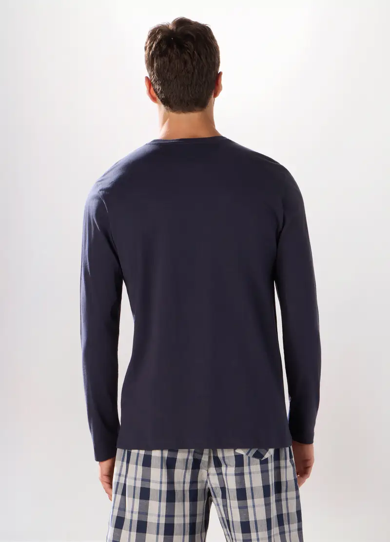 Maglia Pigiama A Maniche Lunghe In Jersey Di Cotone Uomo, Blu scuro miniatura 2
