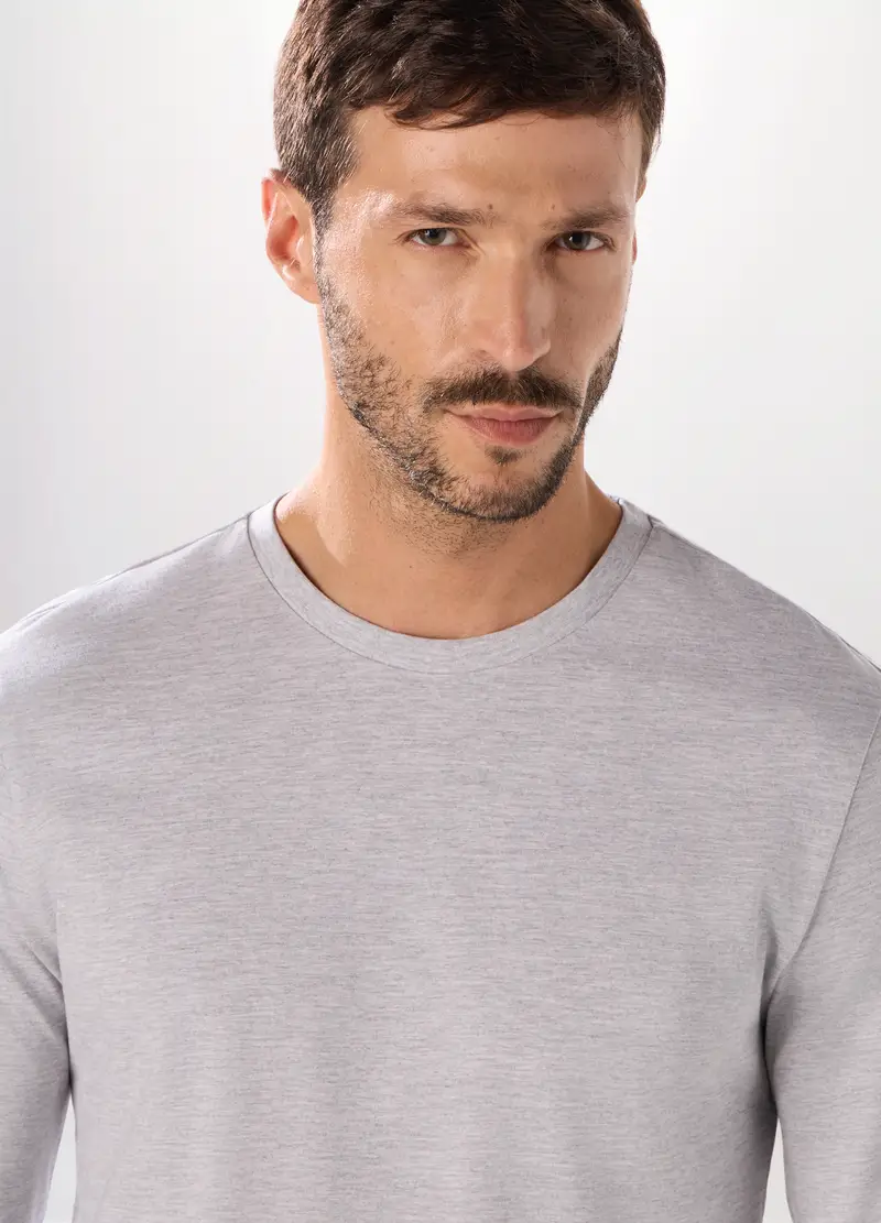 Maglia Pigiama A Maniche Lunghe In Jersey Di Cotone Uomo, Grigio chiaro melange miniatura 3