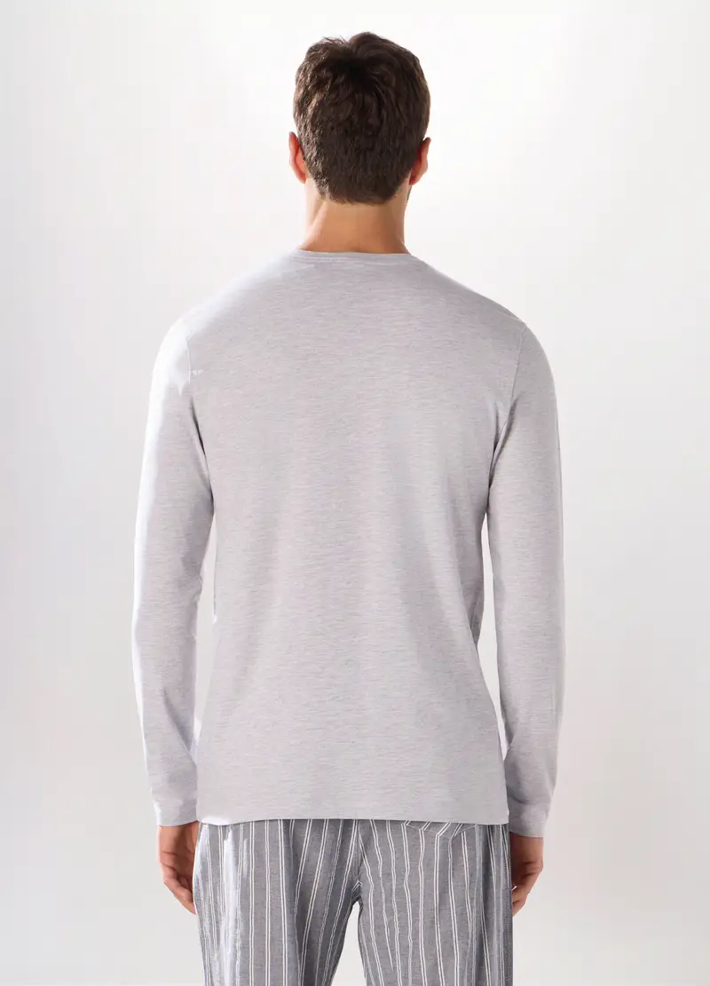 Maglia Pigiama A Maniche Lunghe In Jersey Di Cotone Uomo, Grigio chiaro melange miniatura 2