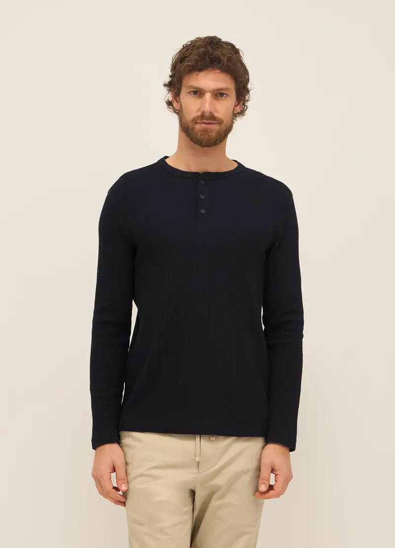 Maglietta Collo A Serafino In Puro Cotone Uomo, Blu scuro