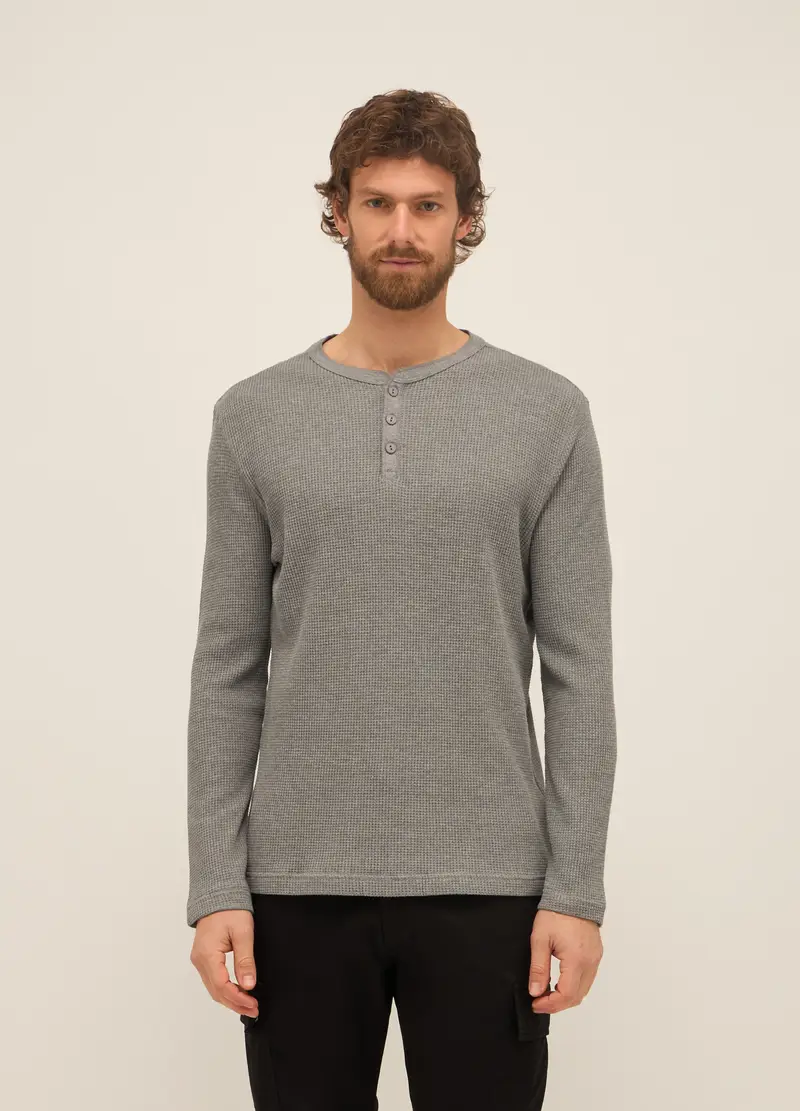 Maglietta Collo A Serafino In Puro Cotone Uomo, Grigio cemento