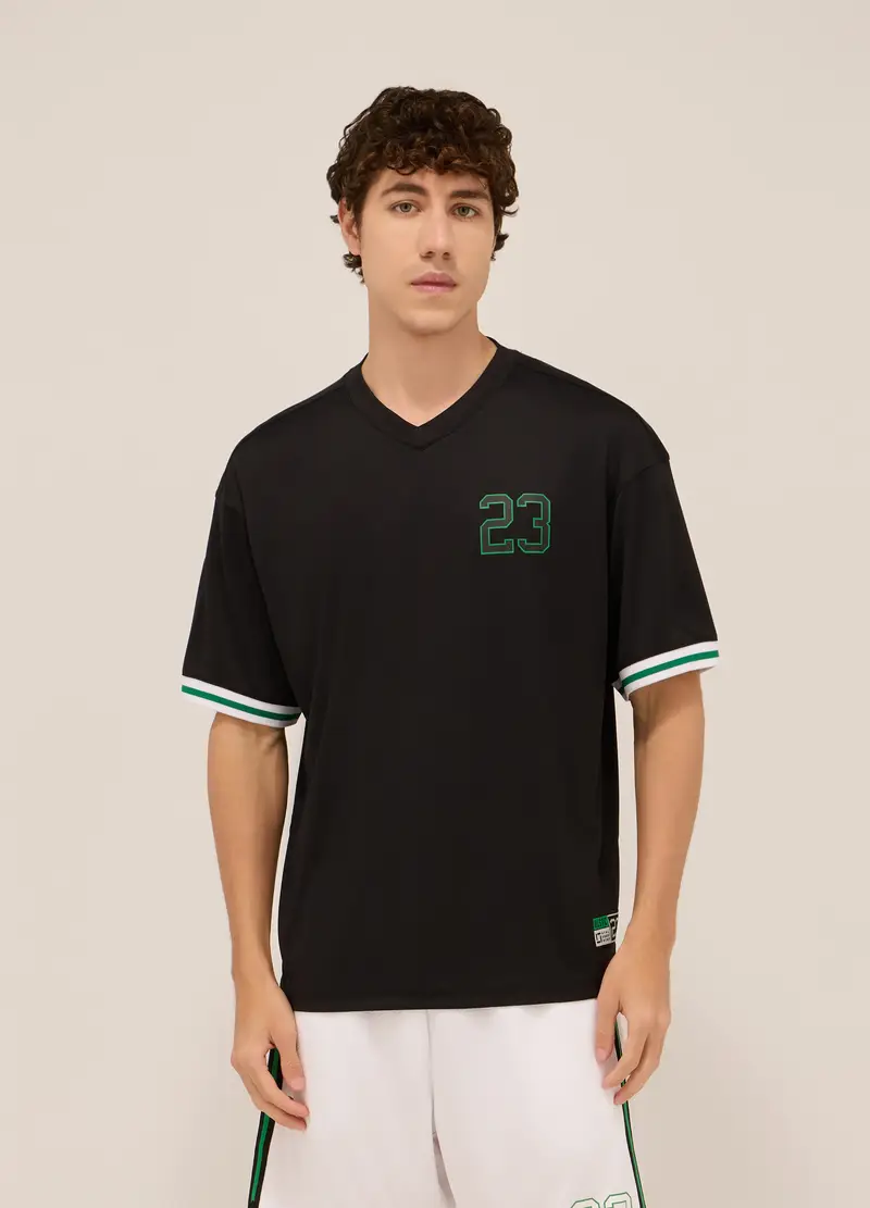 Maglietta Con Stampa In Tessuto Tecnico Uomo, Unisex, Nero