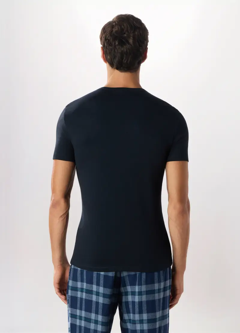 Maglietta Intima Girocollo In Puro Cotone Uomo, Blu navy miniatura 2