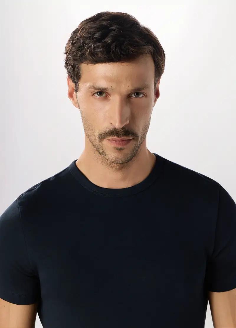 Maglietta Intima Girocollo In Puro Cotone Uomo, Blu navy miniatura 3