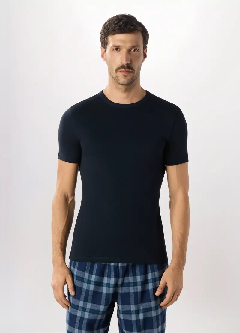 Maglietta Intima Girocollo In Puro Cotone Uomo, Blu navy