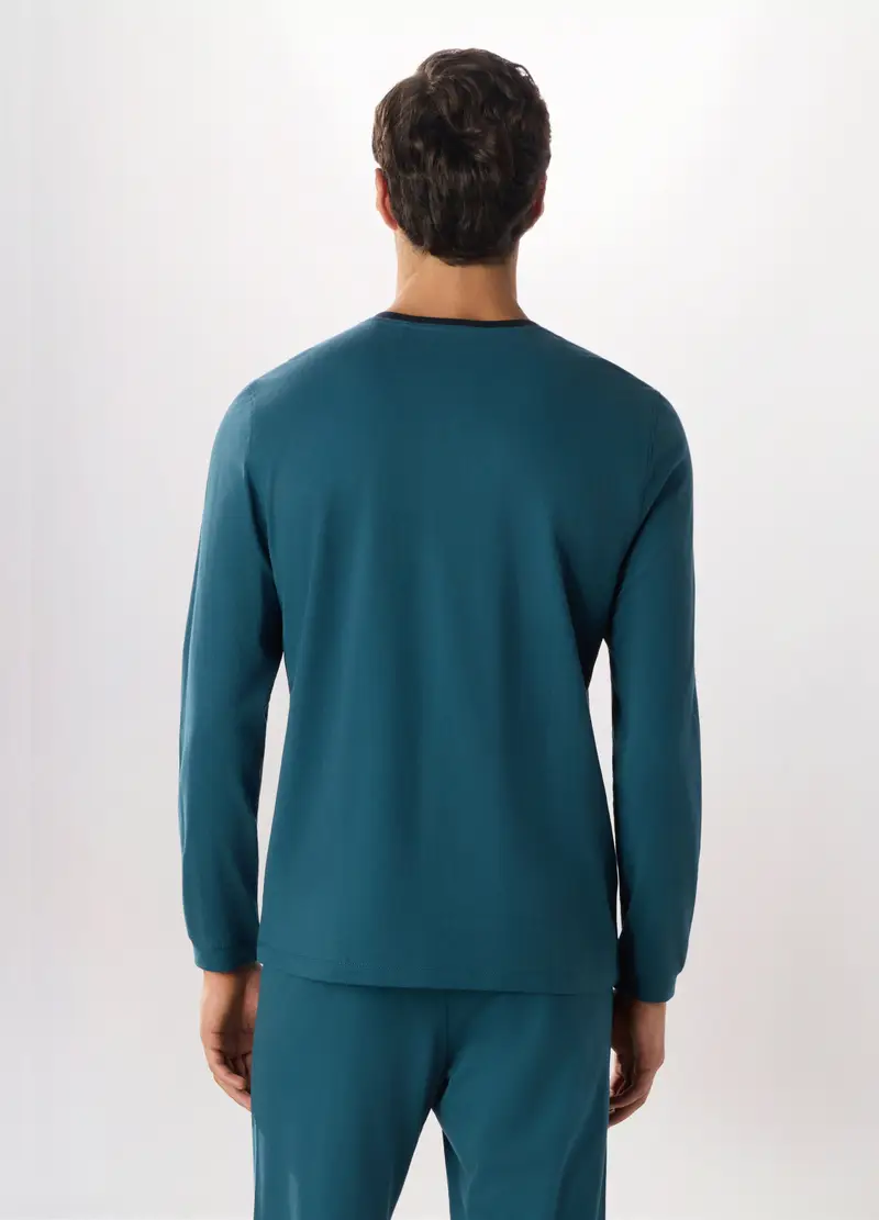 Maglietta Intima Girocollo In Puro Cotone Uomo, Blu petrolio miniatura 2