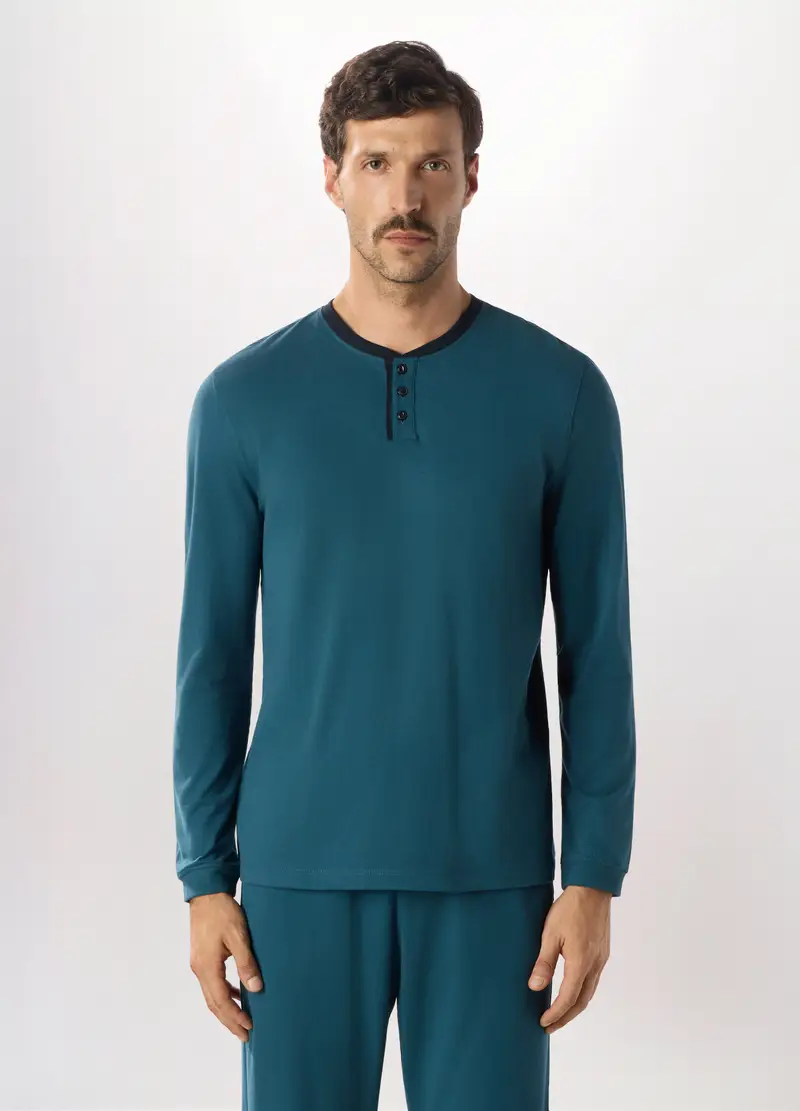 Maglietta Intima Girocollo In Puro Cotone Uomo, Blu petrolio