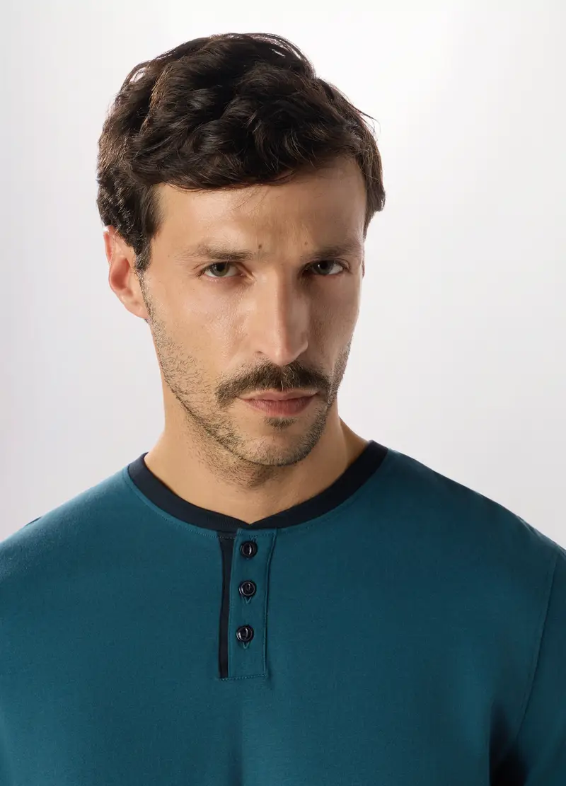 Maglietta Intima Girocollo In Puro Cotone Uomo, Blu petrolio miniatura 3