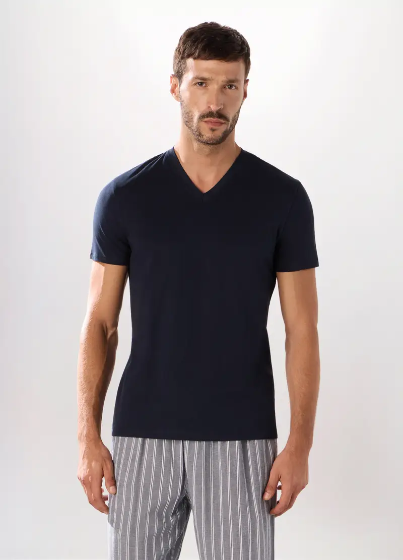 UPIM HB, Maglietta Intima Scollo A V In Cotone Uomo, Blu scuro, Taglia: S