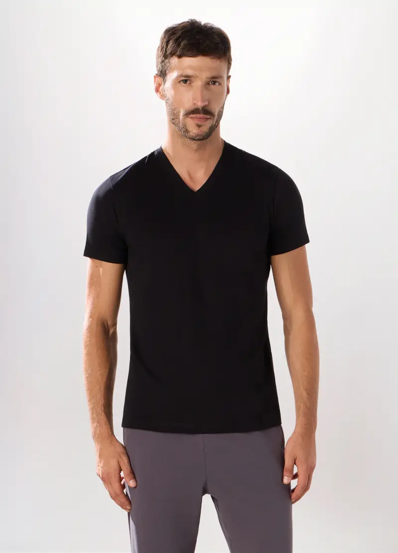 UPIM HB, Maglietta Intima Scollo A V In Cotone Uomo, Nero, Taglia: S