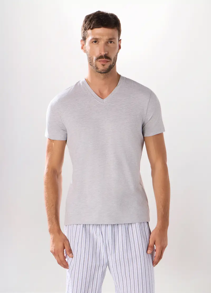 UPIM HB, Maglietta Intima Scollo A V In Misto Cotone Uomo, Grigio chiaro melange, Taglia: S