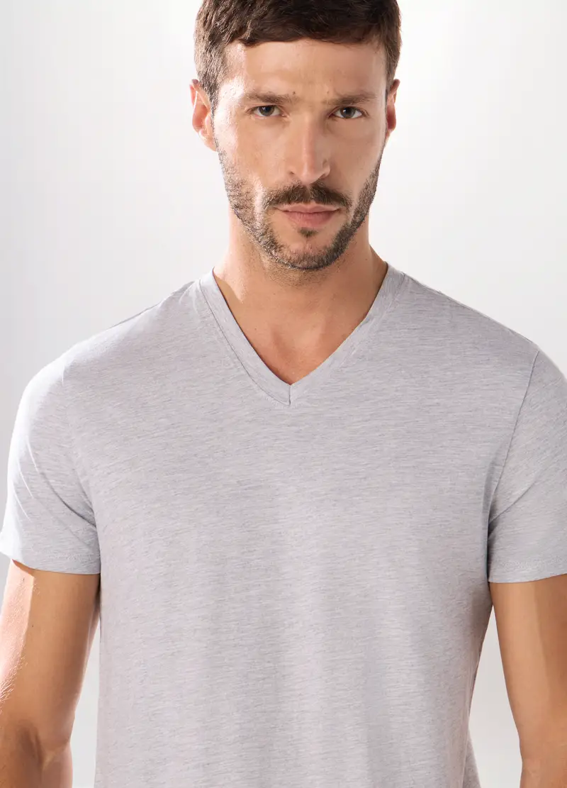 UPIM HB, Maglietta Intima Scollo A V In Misto Cotone Uomo, Grigio chiaro melange, Taglia: S miniatura 2