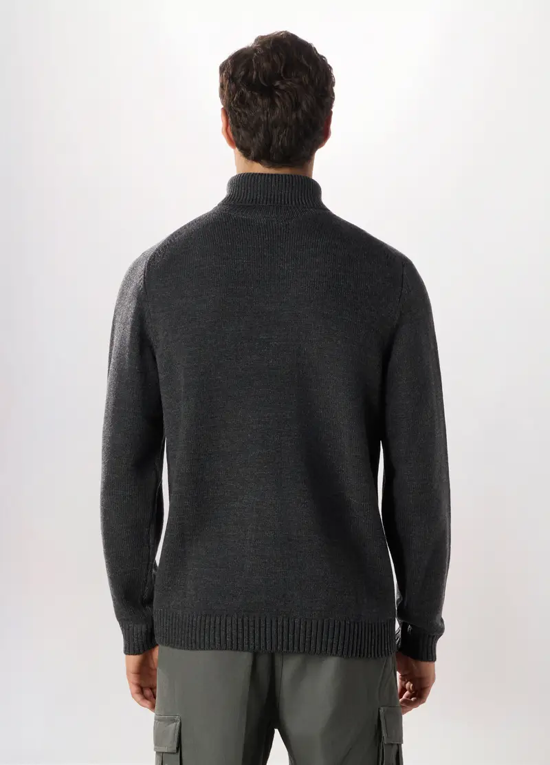 Maglione A Collo Alto In Maglia Uomo, Grigio scuro melange miniatura 2