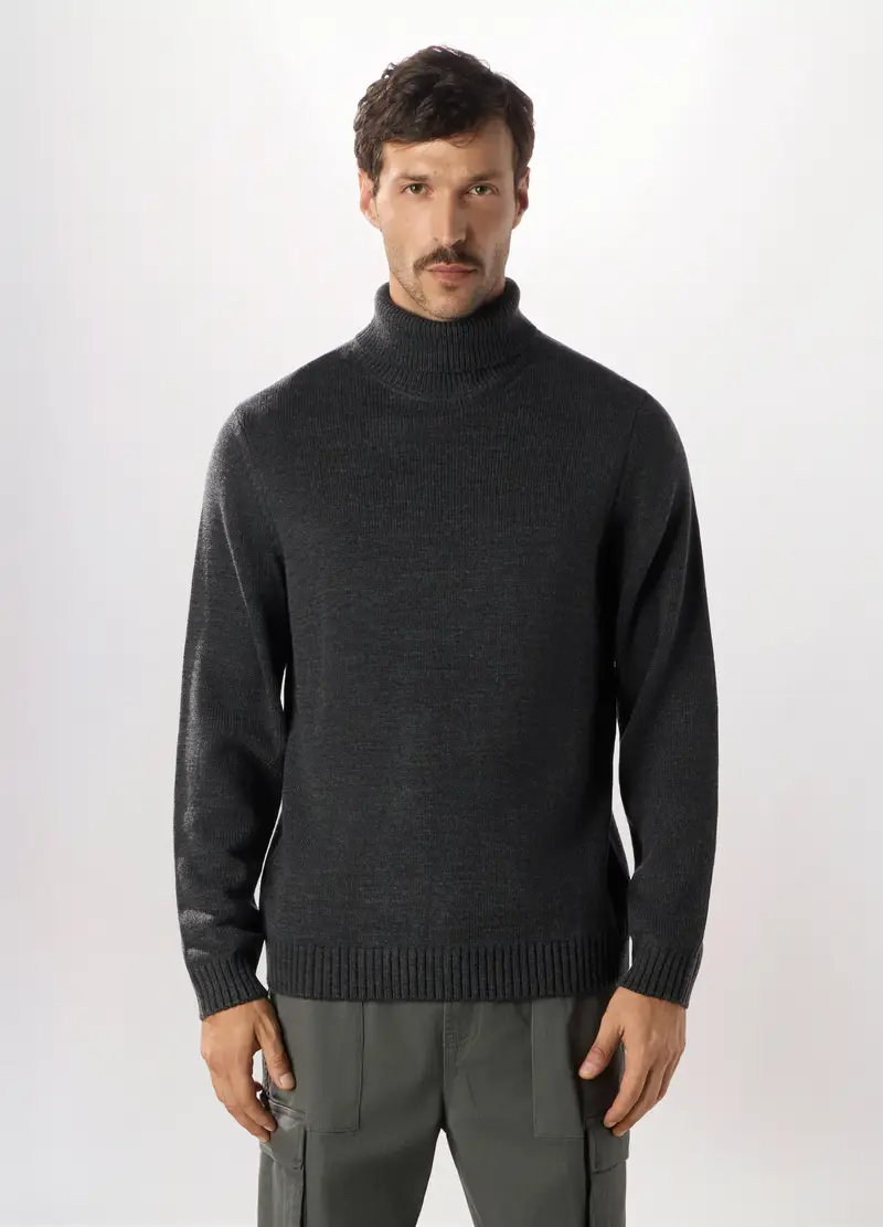 Maglione A Collo Alto In Maglia Uomo, Grigio scuro melange