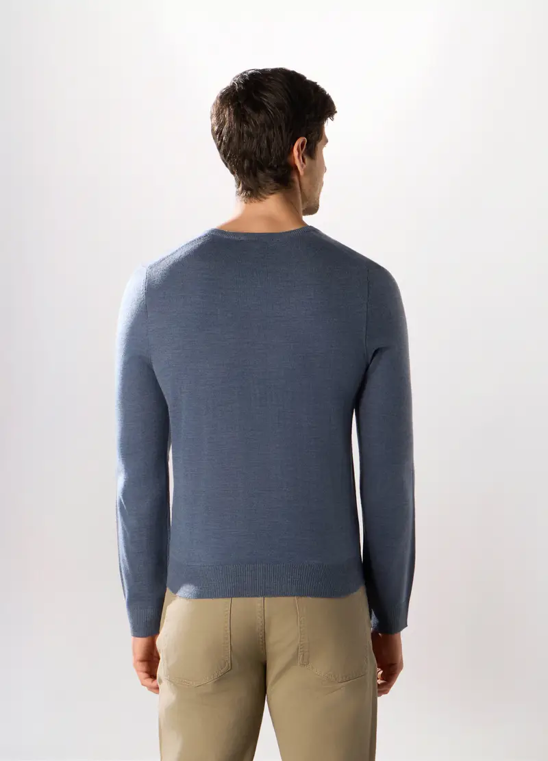 Maglione Collo A V A Maglia Rasata Uomo, Azzurro scuro miniatura 2