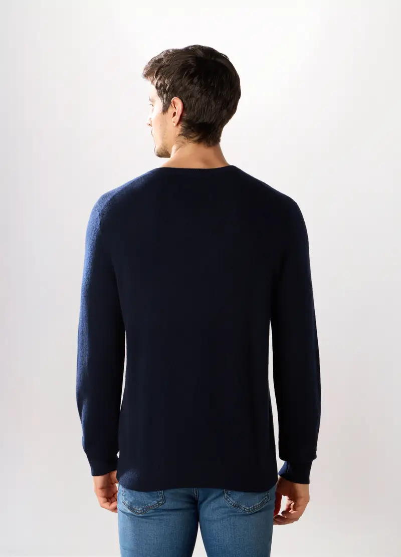 Maglione Collo A V In Cashmere Uomo, Blu scuro miniatura 2