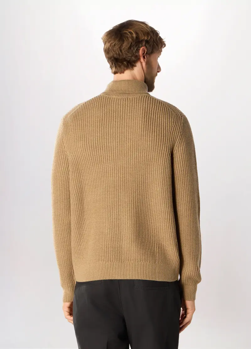 Maglione Collo Alto A Costa Inglese Uomo, Marrone tabacco chiaro miniatura 2