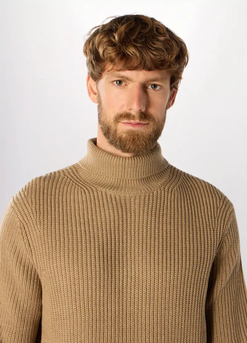 Maglione Collo Alto A Costa Inglese Uomo, Marrone tabacco chiaro miniatura 3