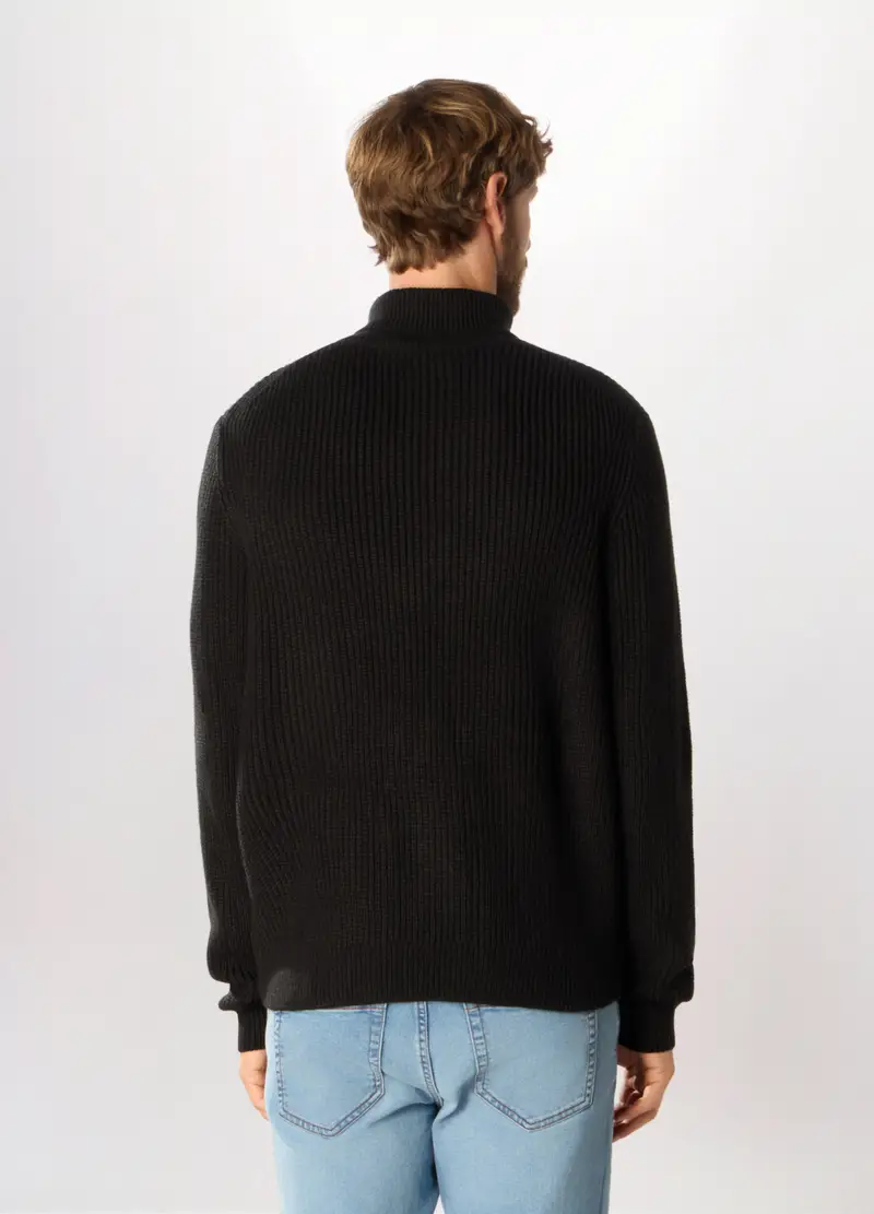 Maglione Collo Alto A Costa Inglese Uomo, Nero miniatura 2