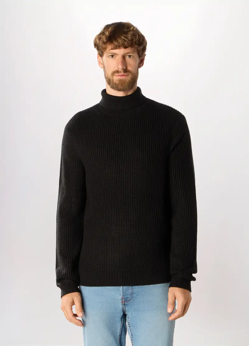 Maglione Collo Alto A Costa Inglese Uomo, Nero