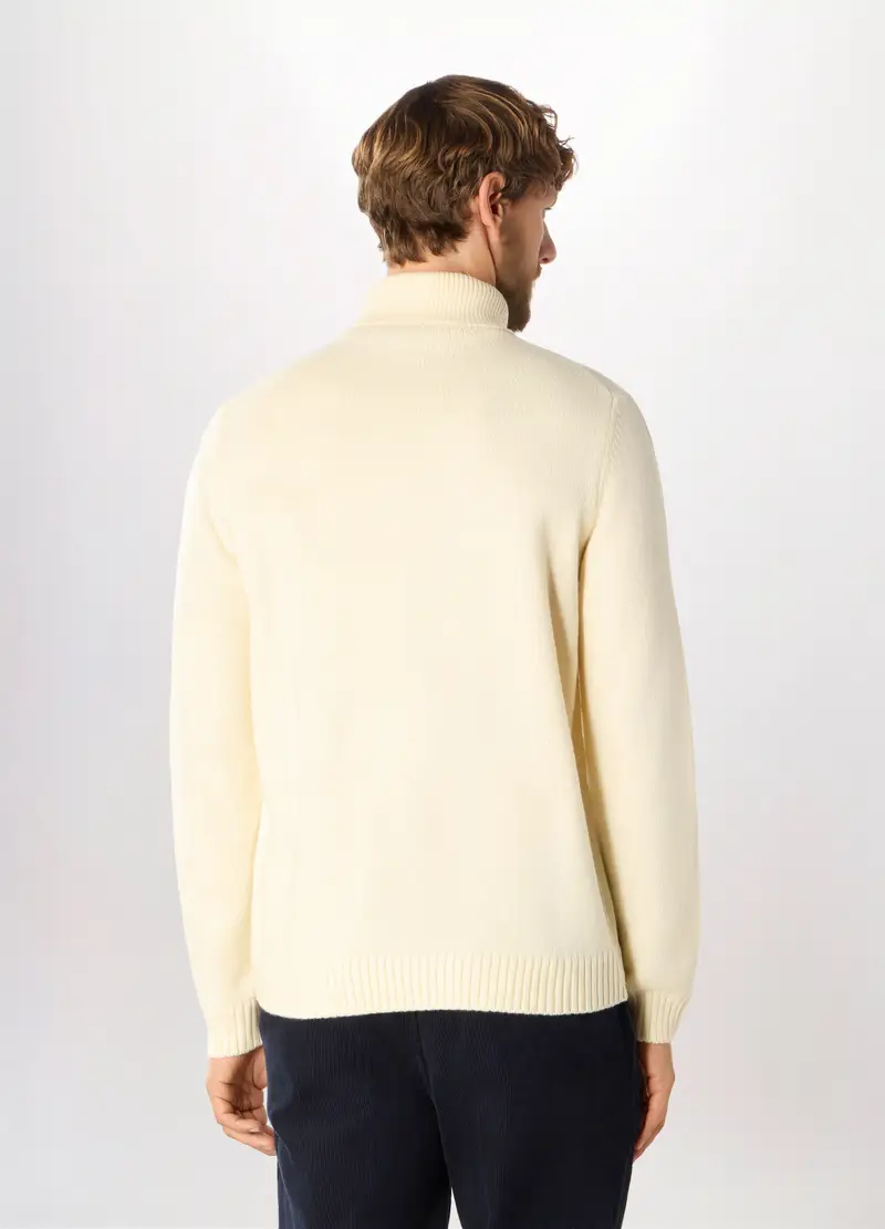 Maglione Collo Alto In Maglia Rasata Uomo, Bianco avorio miniatura 2