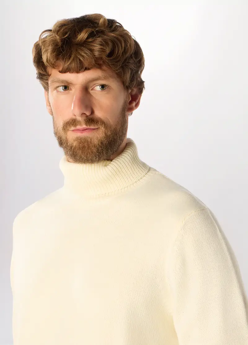 Maglione Collo Alto In Maglia Rasata Uomo, Bianco avorio miniatura 3