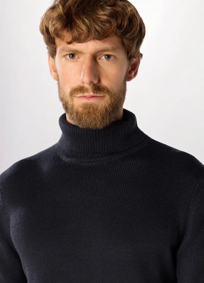Maglione Collo Alto In Maglia Rasata Uomo, Blu scuro miniatura 3