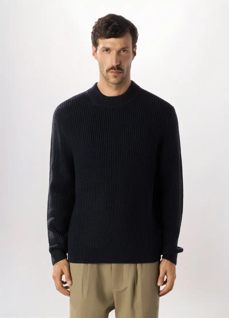 Maglione Collo Camino A Costa Inglese Uomo, Blu scuro