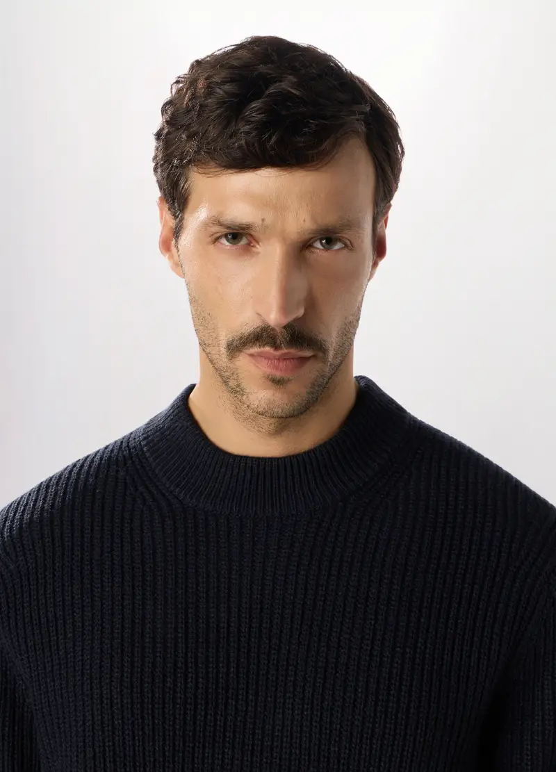 Maglione Collo Camino A Costa Inglese Uomo, Blu scuro miniatura 3