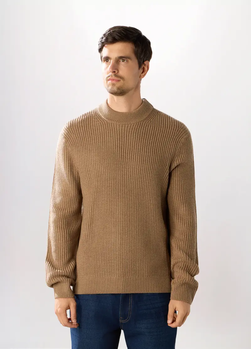 Maglione Collo Camino A Costa Inglese Uomo, Marrone tabacco