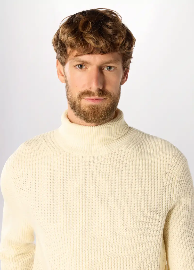 Maglione Dolcevita A Costa Inglese Uomo, Bianco avorio miniatura 3