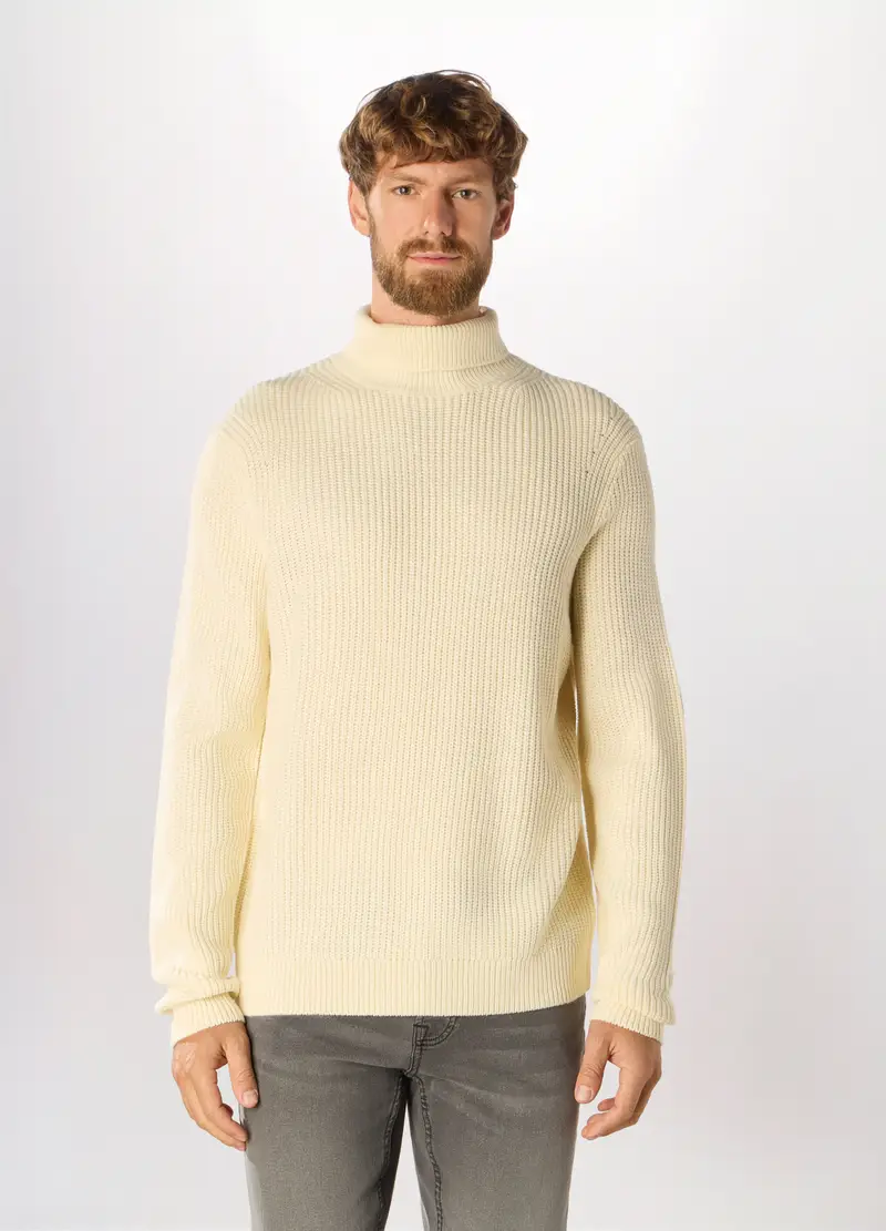 Maglione Dolcevita A Costa Inglese Uomo, Bianco avorio