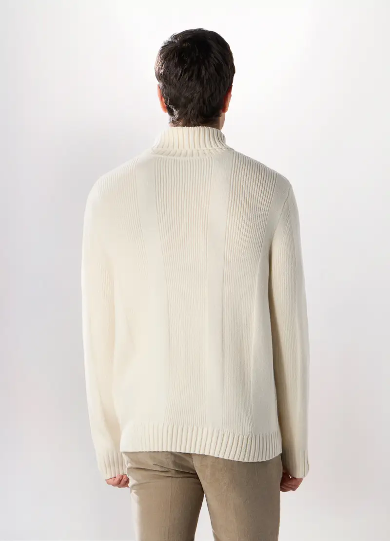 Maglione Dolcevita A Coste Uomo, Bianco lana miniatura 2