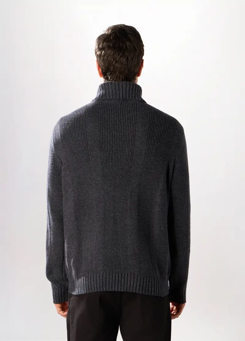 Maglione Dolcevita A Coste Uomo, Grigio scuro melange miniatura 2