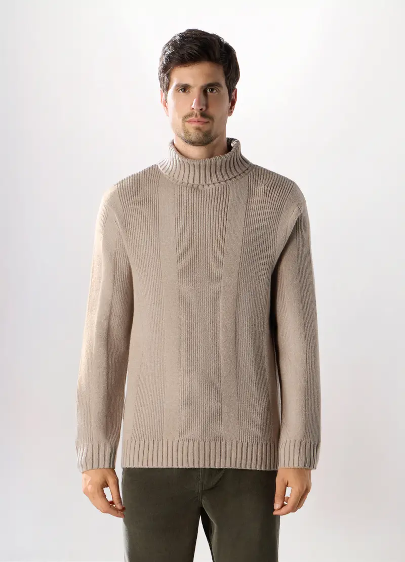 Maglione Dolcevita A Coste Uomo, Grigio tortora