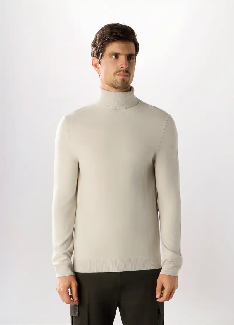 Maglione Dolcevita A Maglia Rasata Uomo, Bianco avorio