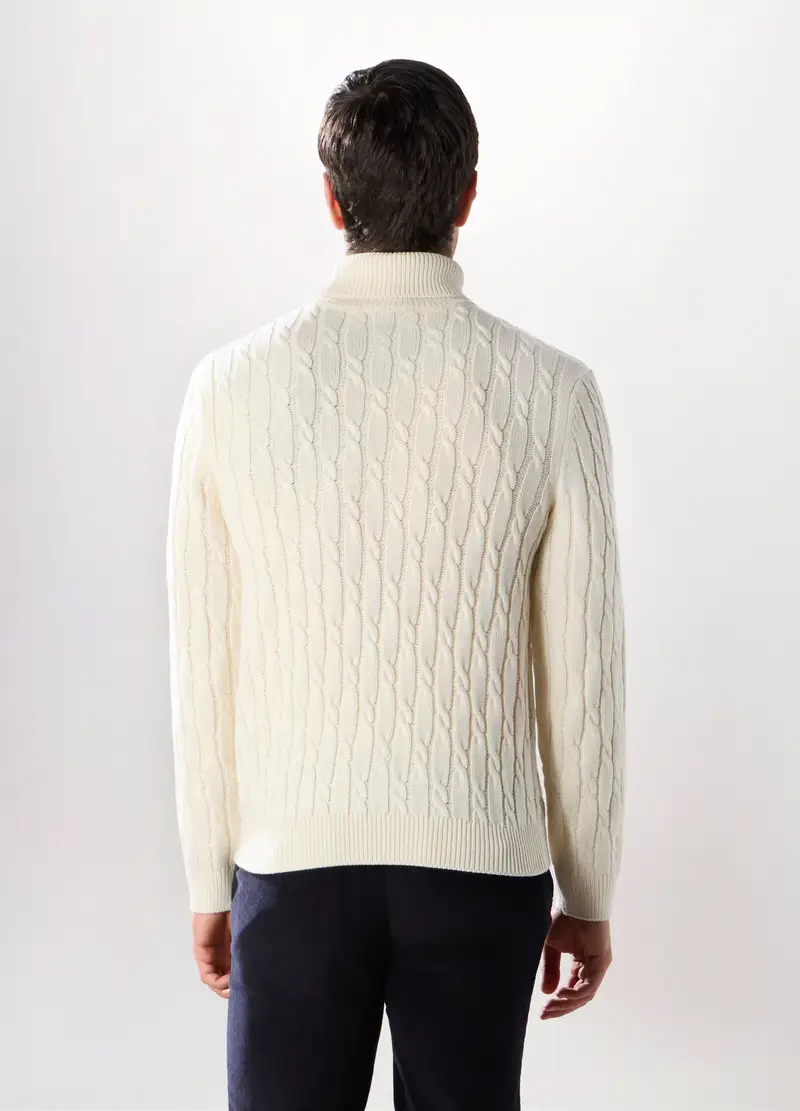 Maglione Dolcevita A Trecce Uomo, Bianco lana miniatura 2