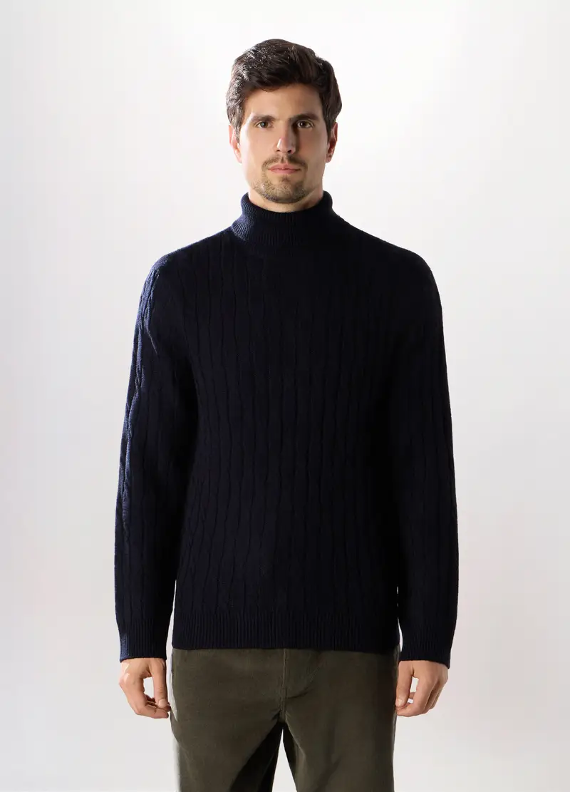 Maglione Dolcevita A Trecce Uomo, Blu scuro