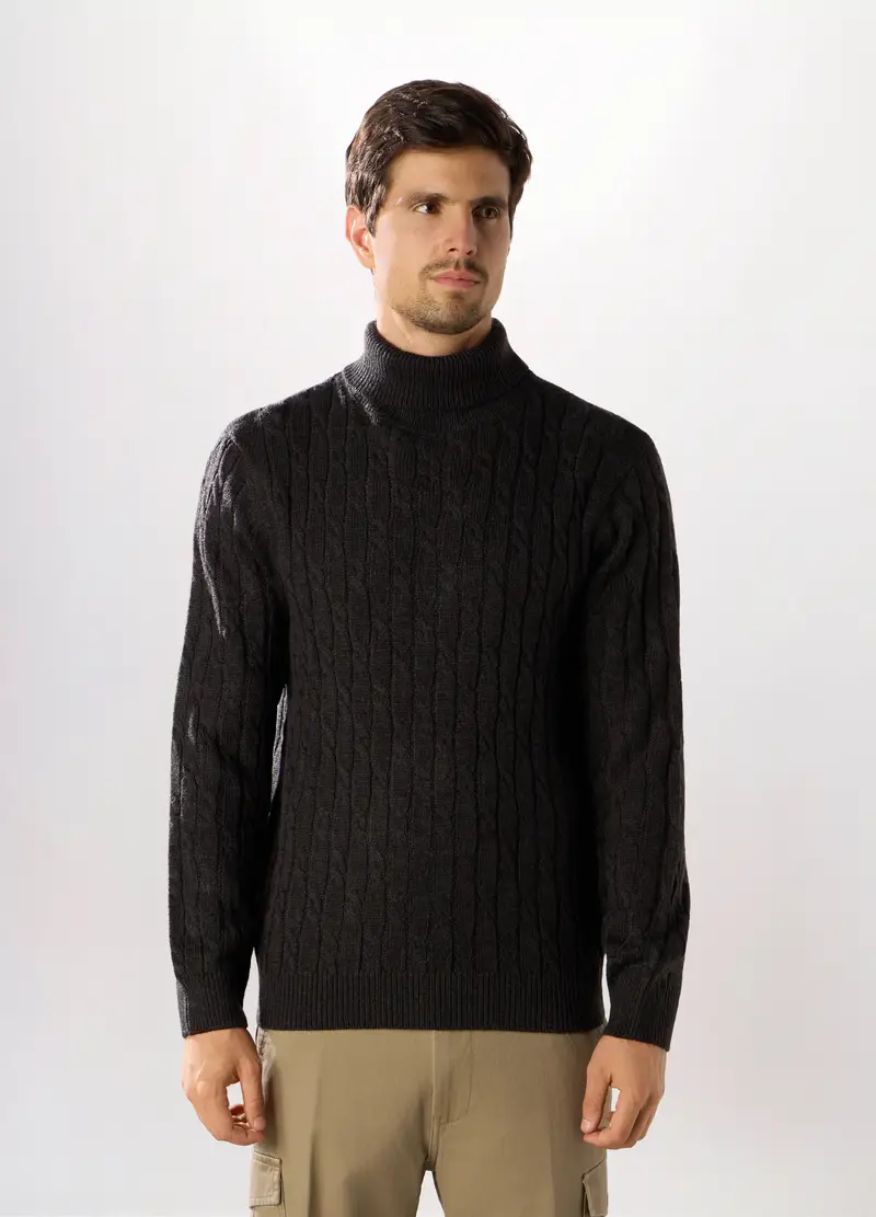 Maglione Dolcevita A Trecce Uomo, Grigio scuro melange