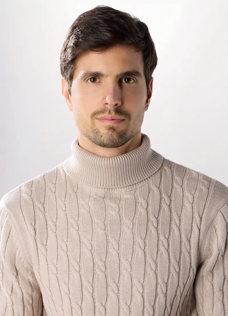 Maglione Dolcevita A Trecce Uomo, Grigio tortora miniatura 3