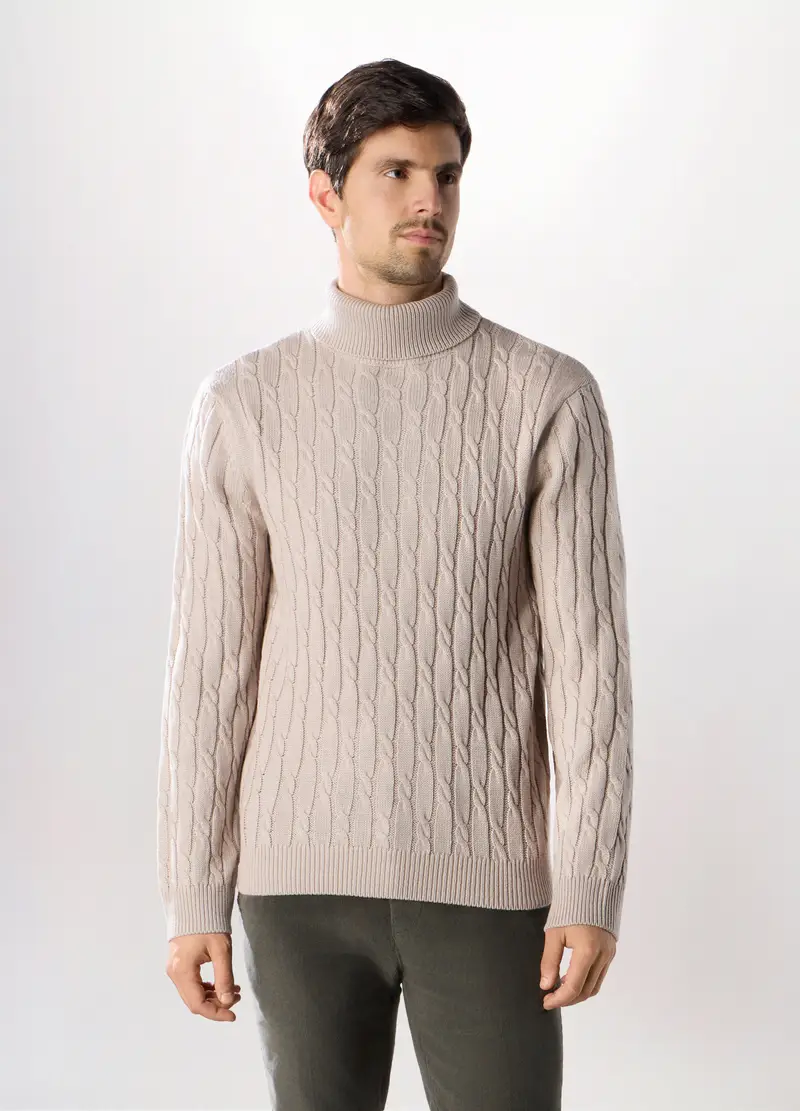 Maglione Dolcevita A Trecce Uomo, Grigio tortora