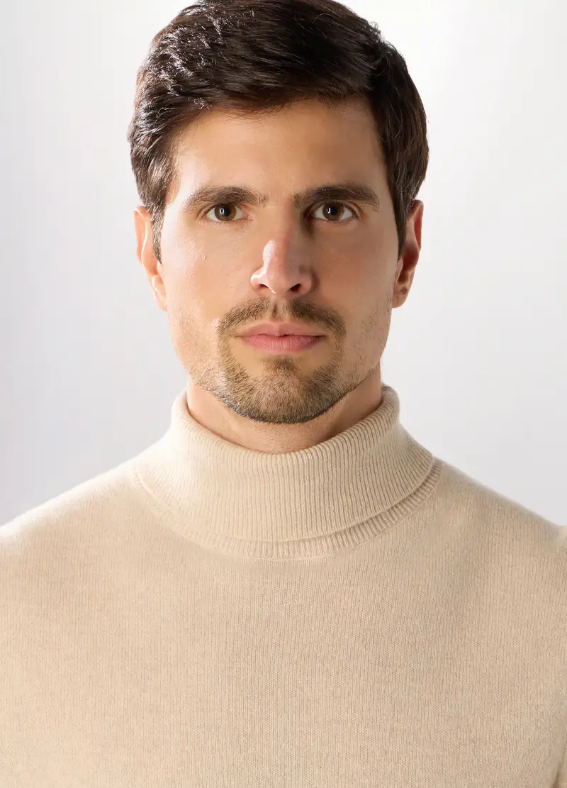 Maglione Dolcevita In Cashmere Uomo, Crema miniatura 3