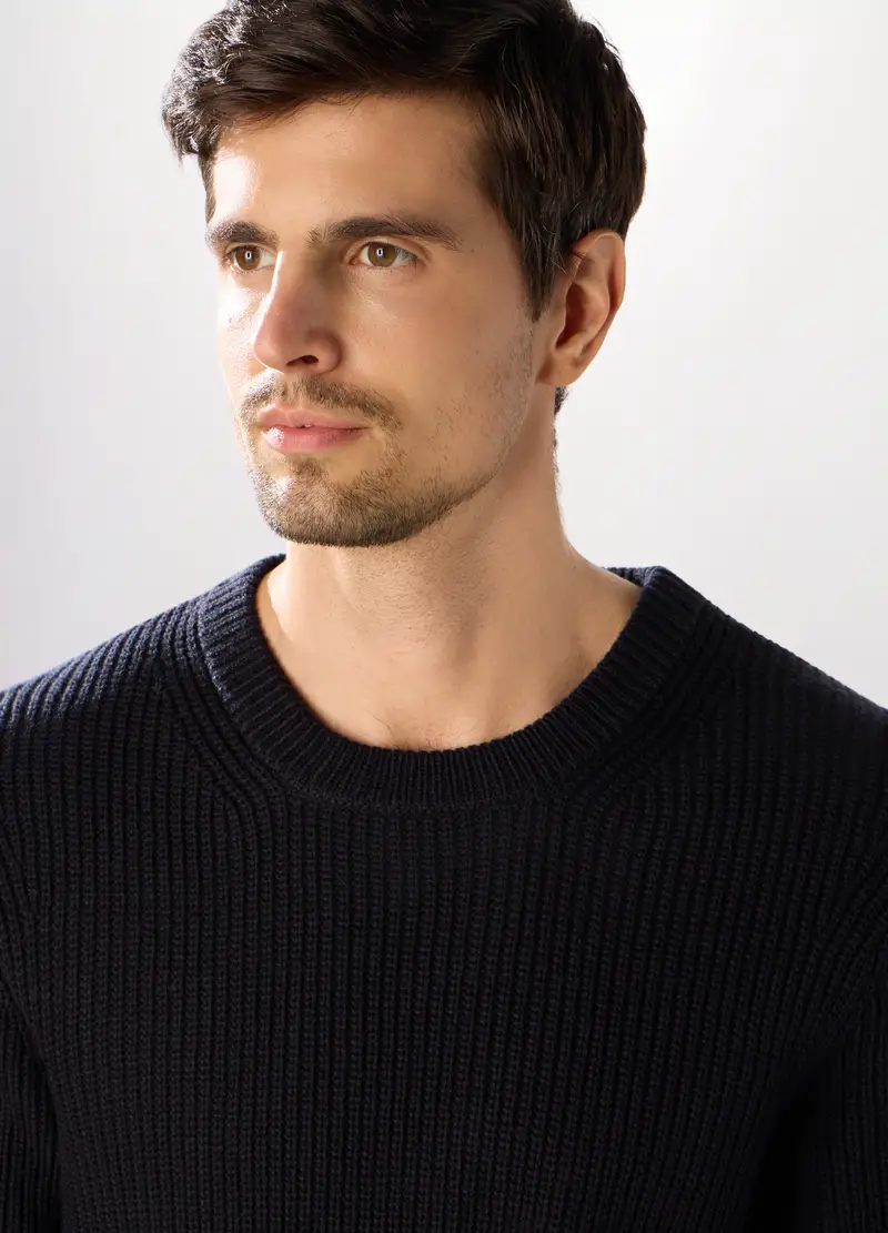 Maglione Girocollo A Costa Inglese Uomo, Blu scuro miniatura 3