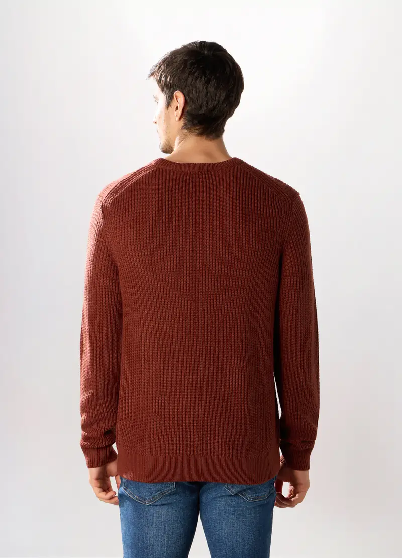 Maglione Girocollo A Costa Inglese Uomo, Rosso mattone miniatura 2