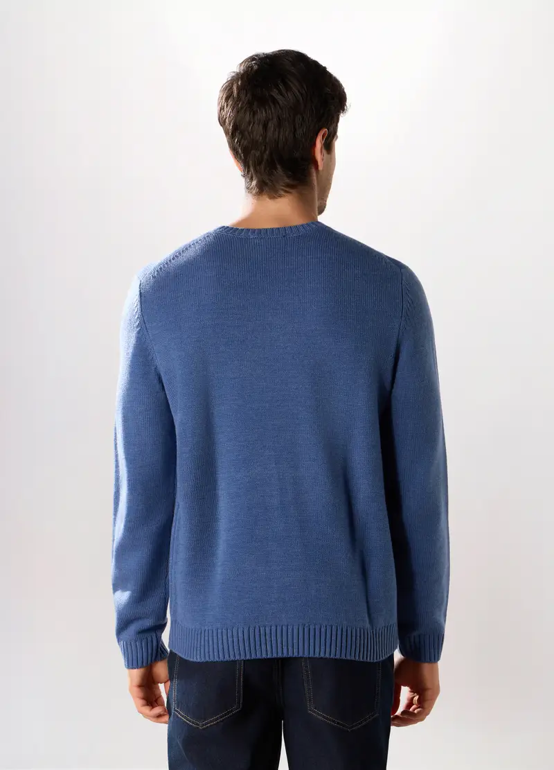 Maglione Girocollo A Maglia Rasata Uomo, Azzurro scuro miniatura 2