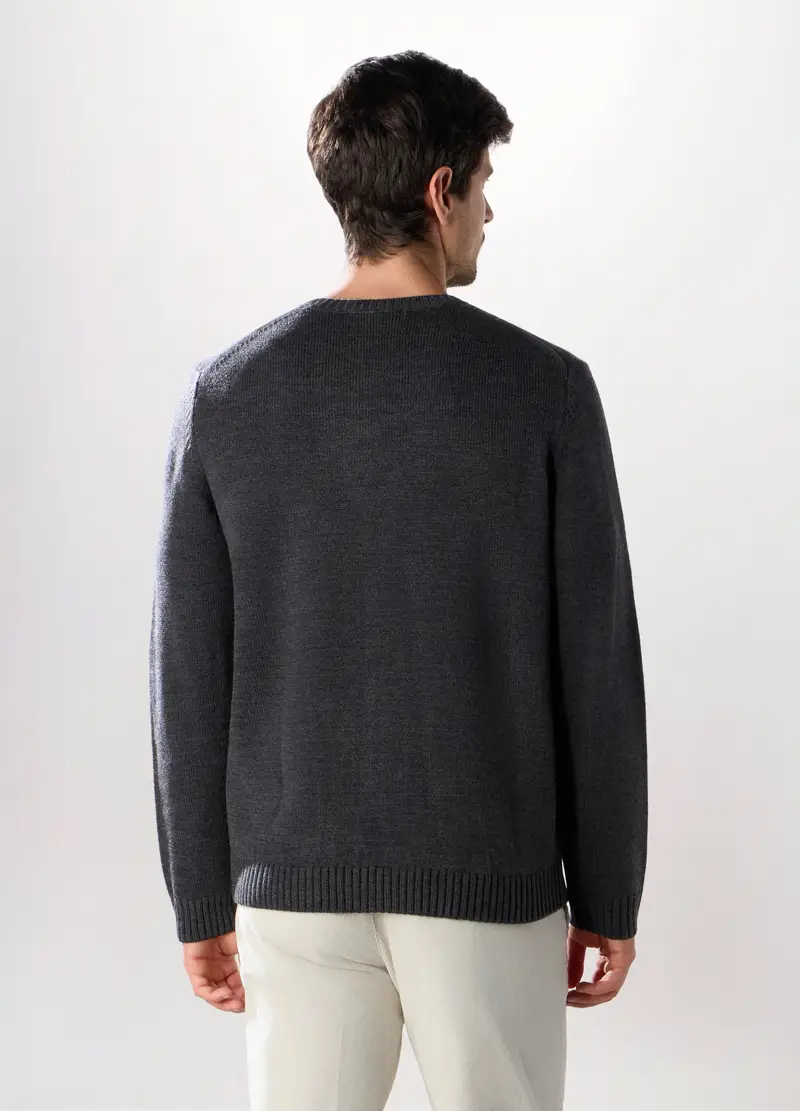 Maglione Girocollo A Maglia Rasata Uomo, Grigio antracite miniatura 2