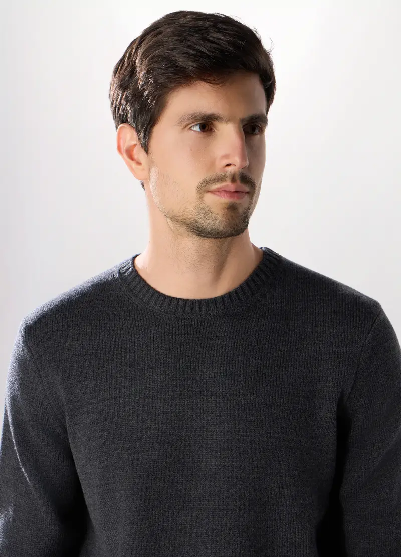 Maglione Girocollo A Maglia Rasata Uomo, Grigio antracite miniatura 3