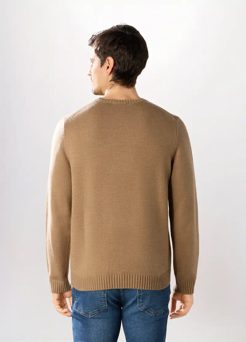 Maglione Girocollo A Maglia Rasata Uomo, Marrone chiaro miniatura 2