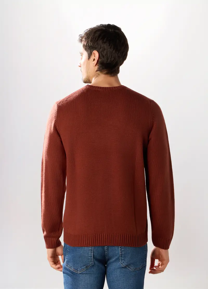 Maglione Girocollo A Maglia Rasata Uomo, Rosso mattone miniatura 2