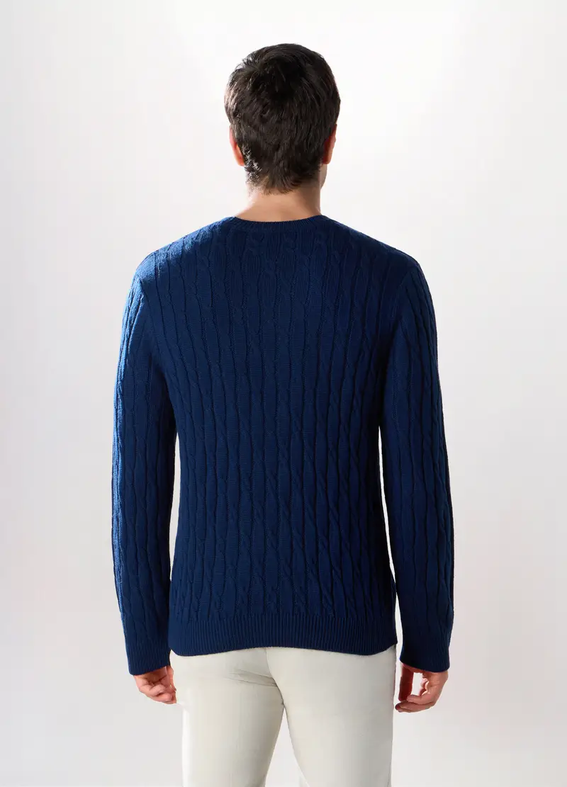 Maglione Girocollo A Trecce Uomo, Blu royal miniatura 2